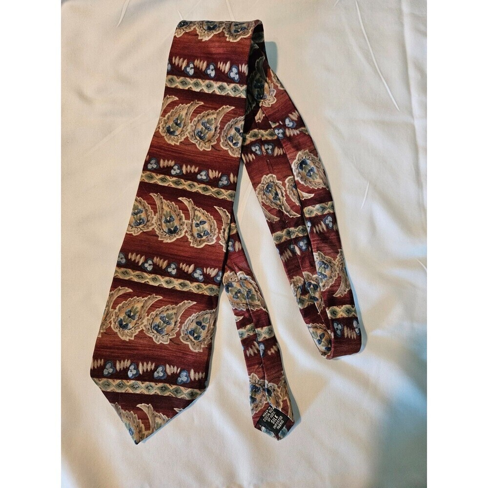 Bill Blass‎ Necktie Tie 100% Silk Burgundy And Blue Pattern